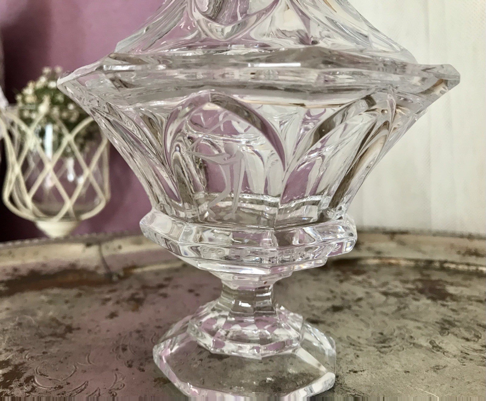 Vintage Bleikristall Deckeldose Bonboniere Glas Kristallglas Golf Pokal 1980