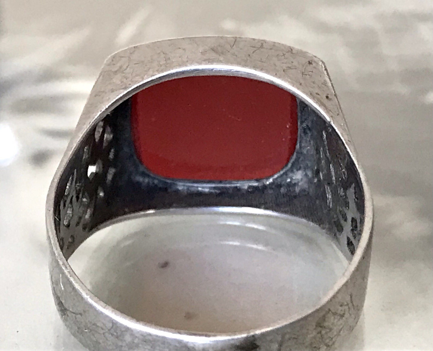 Antik alt Vintage Art Déco Herren RING Siegelring Karneol 835 Silber Gr.63
