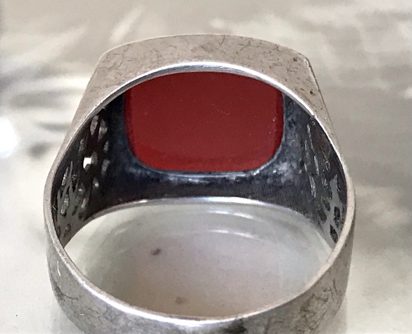 Antik alt Vintage Art Déco Herren RING Siegelring Karneol 835 Silber Gr.63