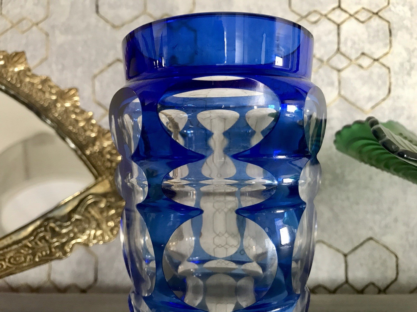 Antik? Art Déco Vase Glasvase Vase Glas Kristallglas Entwurf Meltzer Haida blau