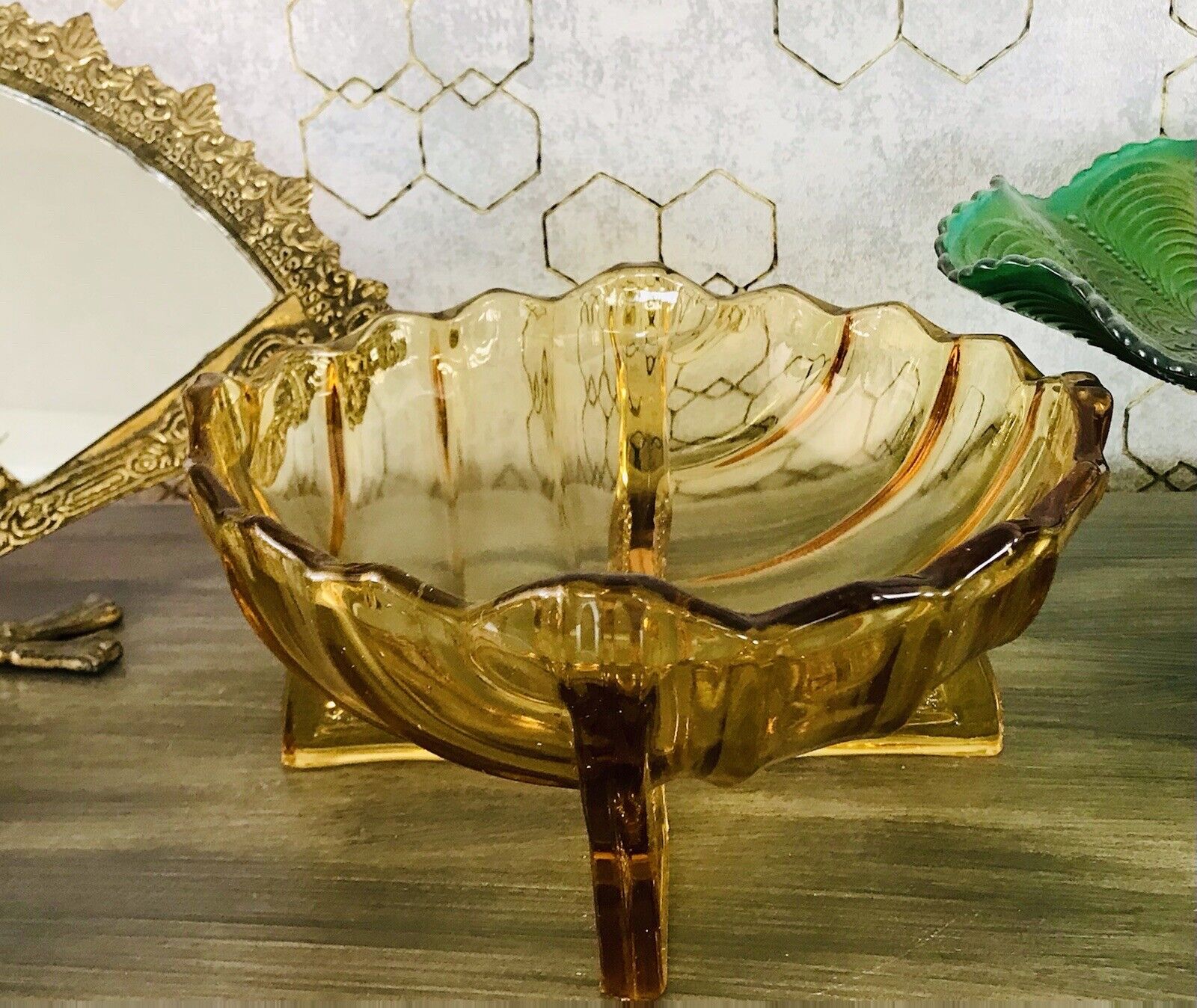 Antik Art Déco gelb Pressglas Jardiniere Schale Glas RAR markant