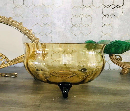 Antik Art Déco Schale Glasschale Bernstein Gelb schwarz Glas gerippt & Schliff