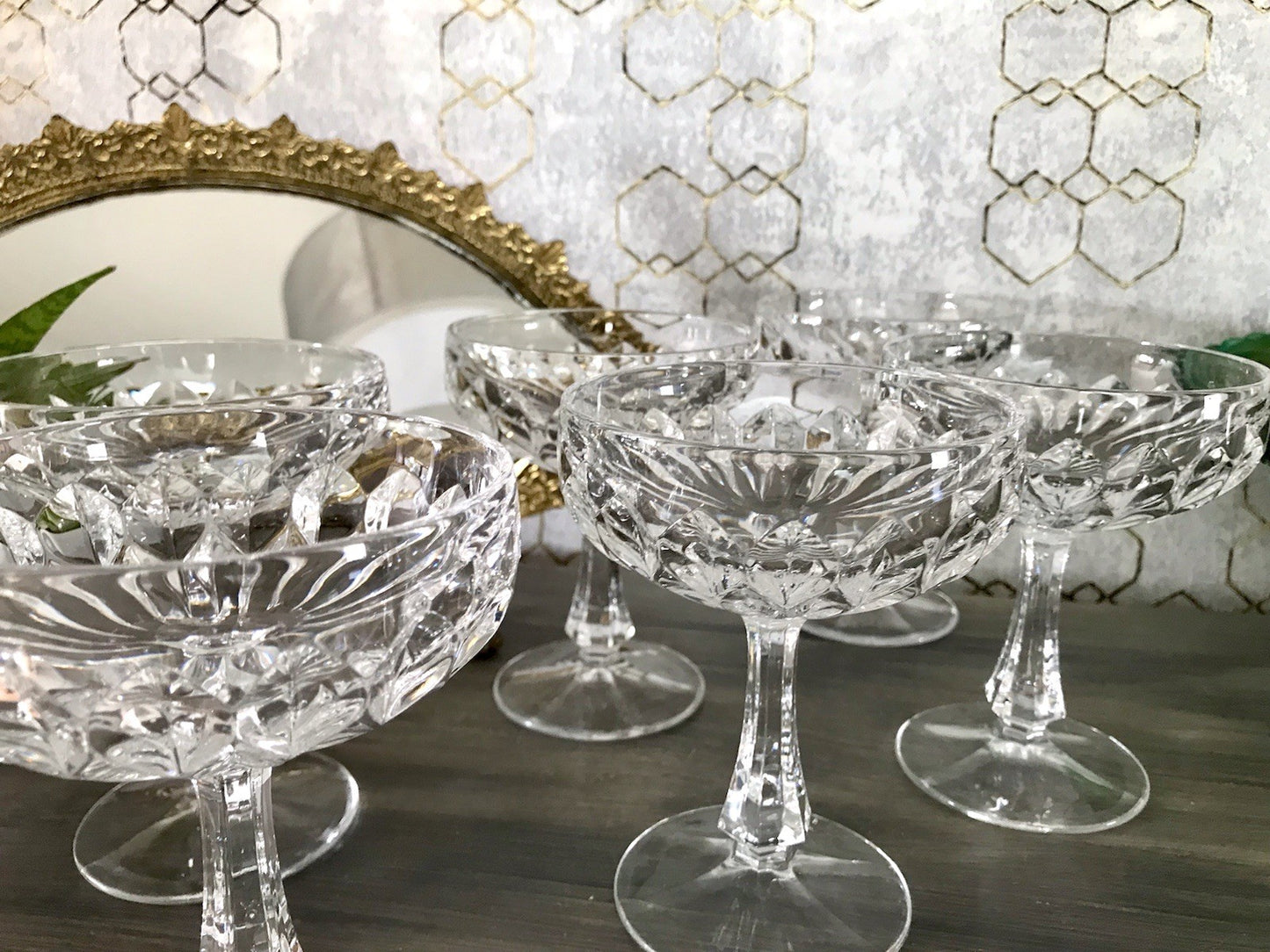 Vintage 9x Champagnerschalen Sektschalen Kristallglas Schliff Bleikristall