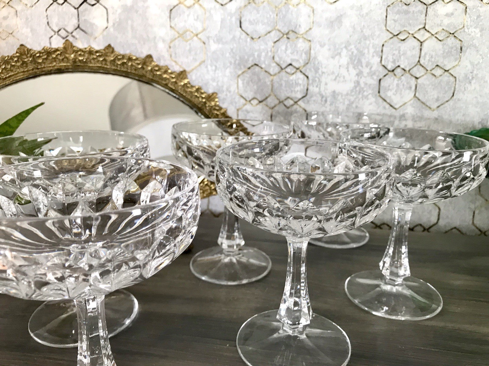 Vintage 9x Champagnerschalen Sektschalen Kristallglas Schliff Bleikristall