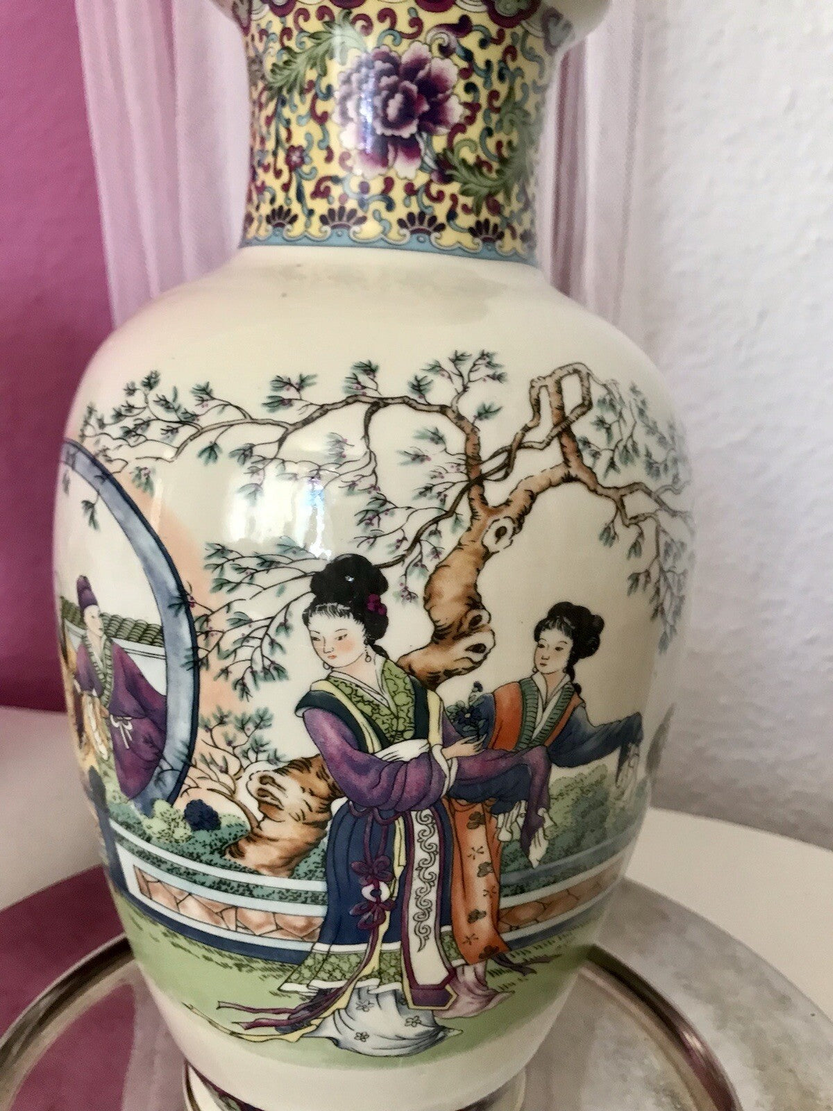 Alt Vintage Vase Bodenvase Japanisch mit Geishas Chinoiserie Design
