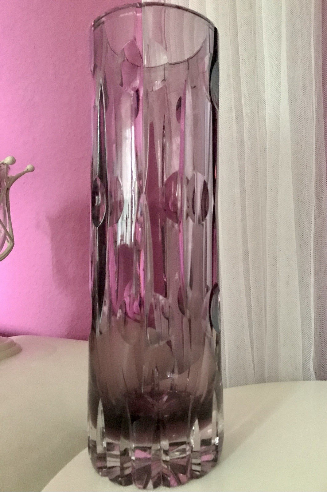 Vintage Edel Vase Glasvase Kristallglas lila groß Schliff Designer Karel Wünsch