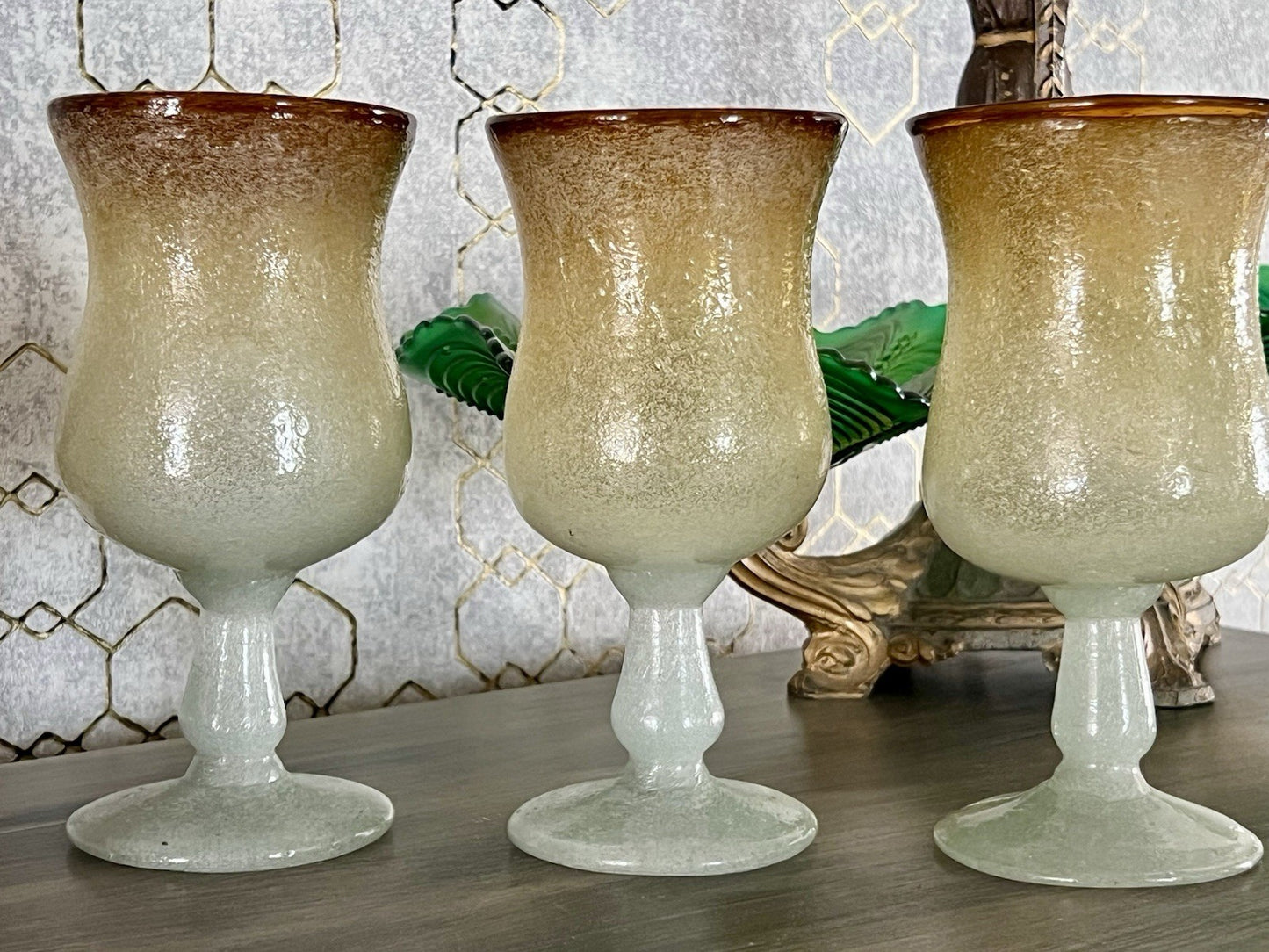 Antik Art Deco 3 Weingläser Weinkelche Glas Murano Pulegoso Napoleone Martinuzzi