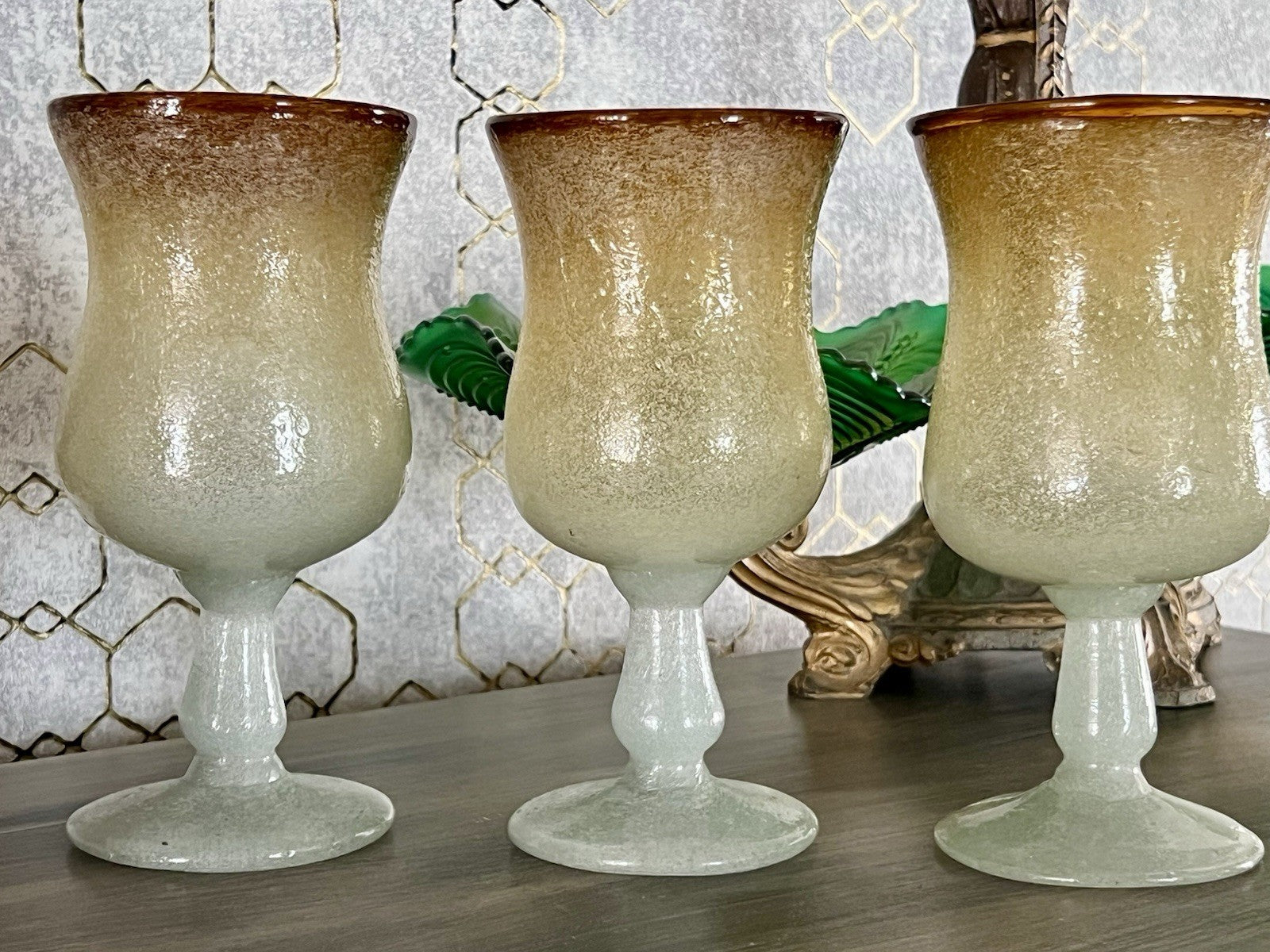 Antik Art Deco 3 Weingläser Weinkelche Glas Murano Pulegoso Napoleone Martinuzzi
