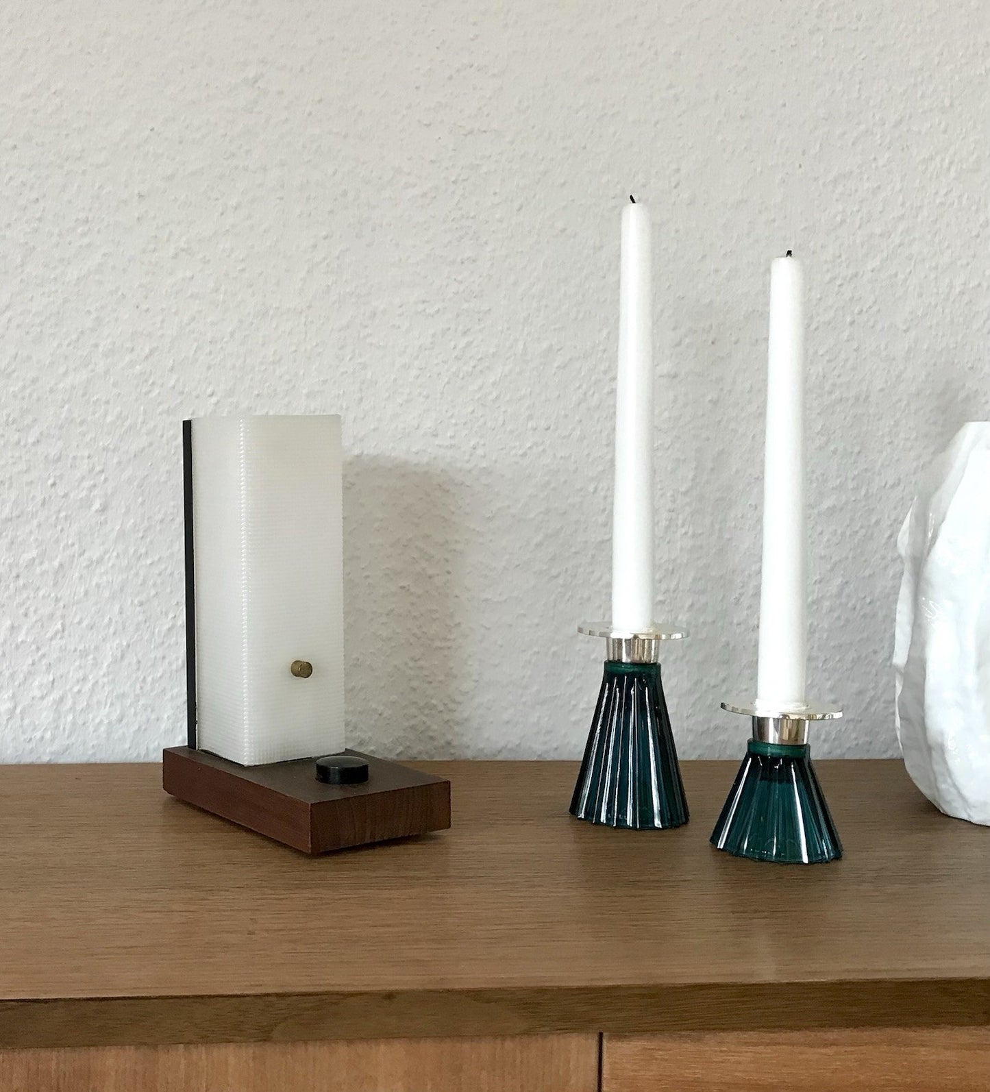Vintage alt WMF 2 Leuchter Glas türkis versilbert Wagenfeld Ära