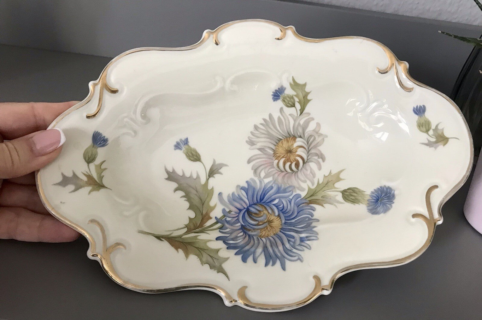 Antik Art Déco Porzellan Schale Zierschale Carstens Sorau Distel Ingrid