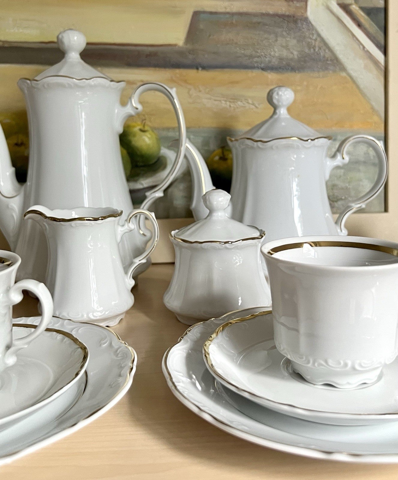 Vintage klassisches  Mitterteich Porzellan Kaffeeservice weiß gold 12 Pers. WOW!
