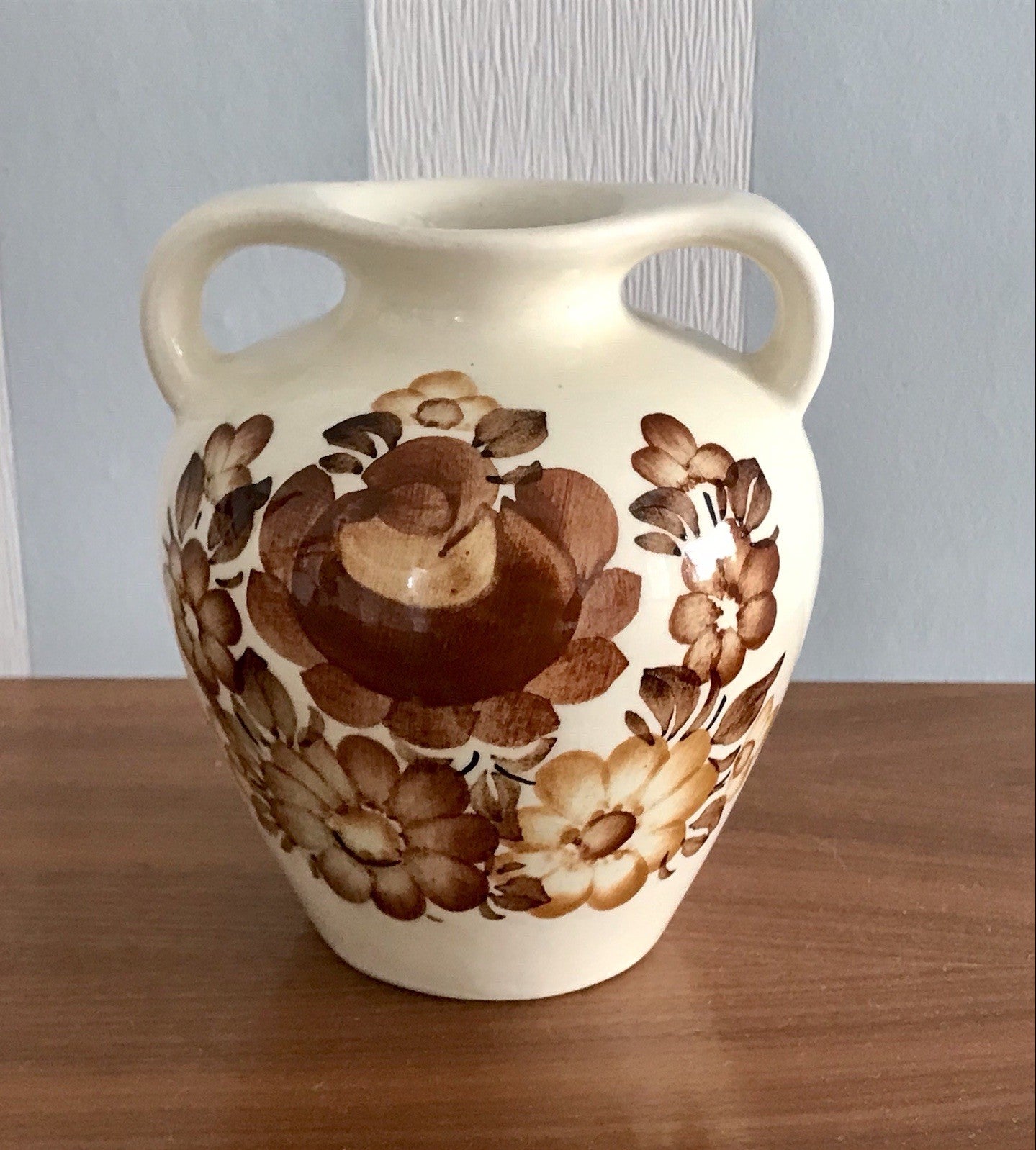 Vintage Fayence Keramik  Vase handbemalt ZF Kolo Polen 50er 60er beige braun