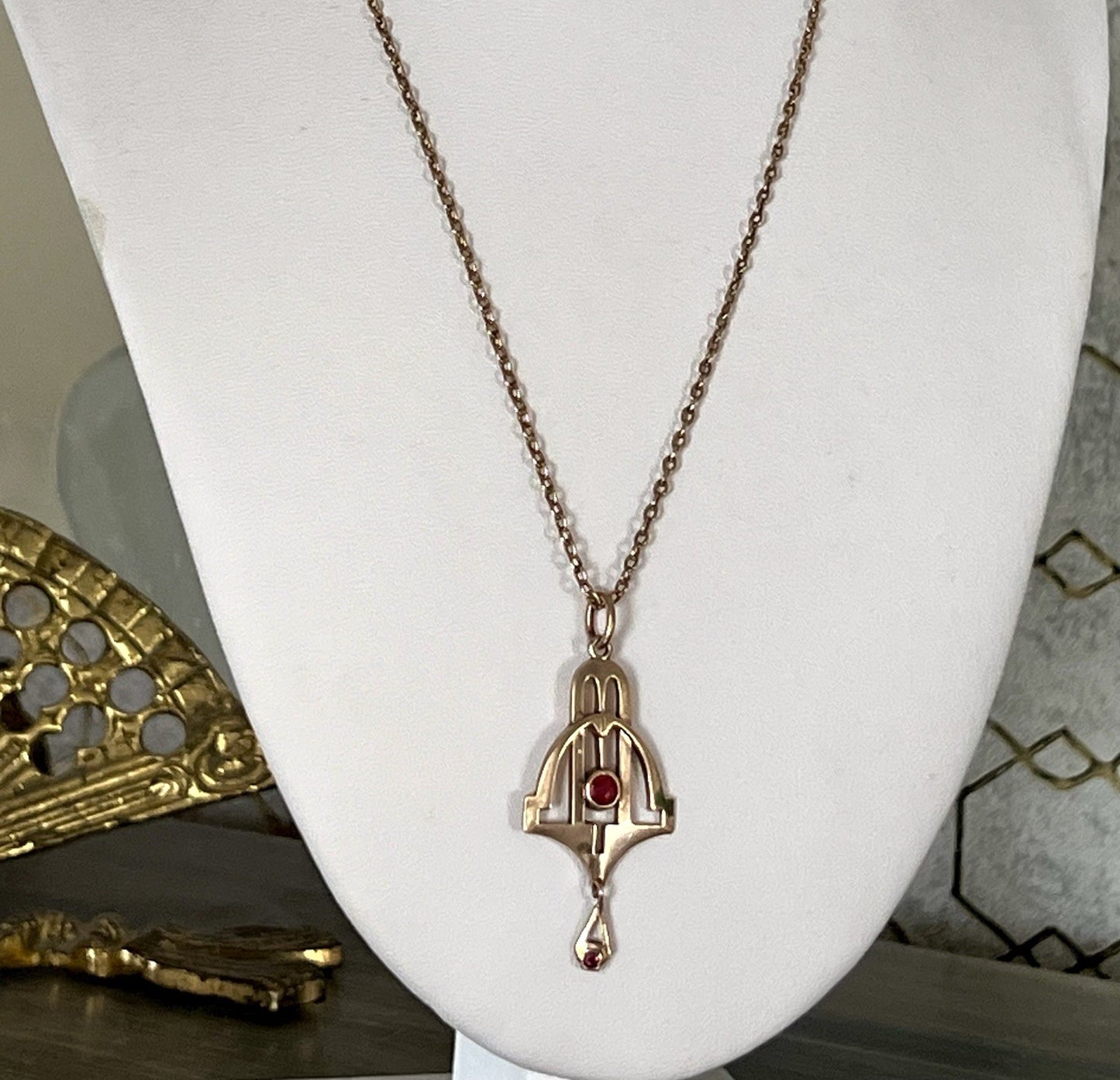 Antik Edel reines Jugendstil Halskette & Anhänger vergoldet Tombak? Amerik.?