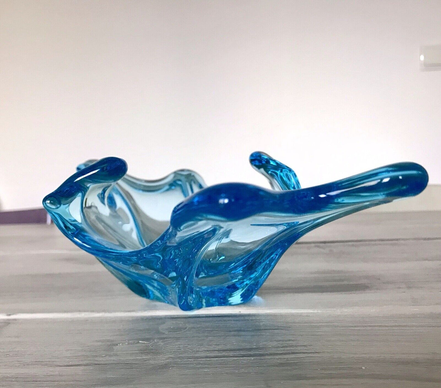 Murano 60er 70er Jahre Schale Glas Schön zipfelig türkis blau