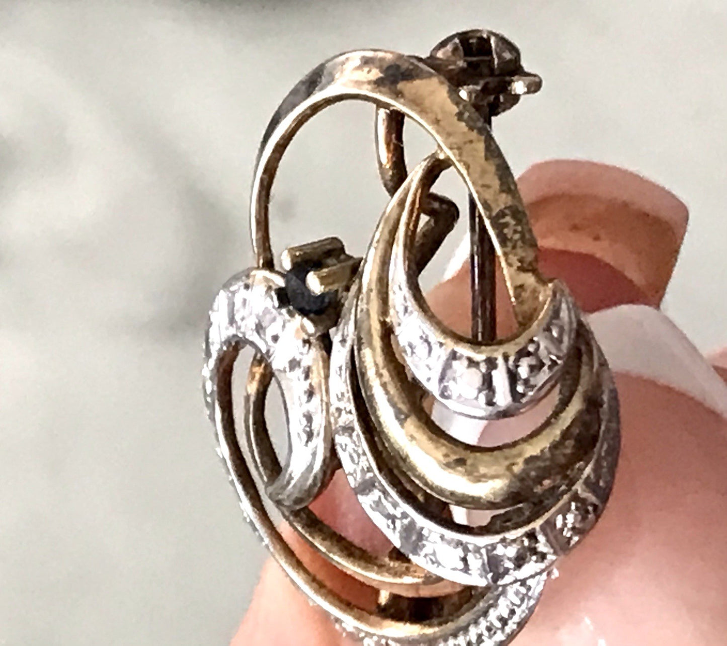 Vintage TeKa Designer Anhänger Brosche Amerik. Doublè vergoldet blauer Stein