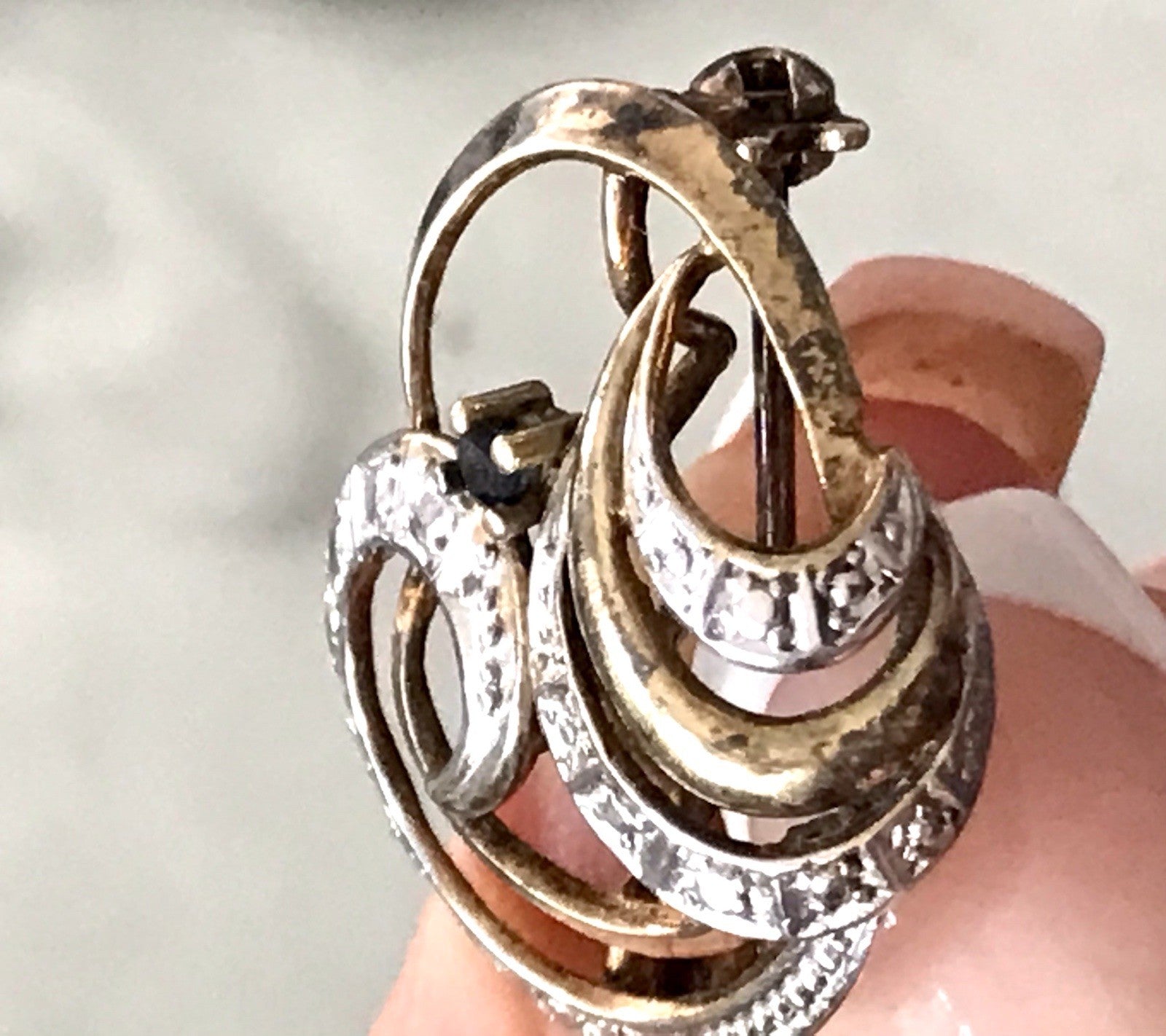 Vintage TeKa Designer Anhänger Brosche Amerik. Doublè vergoldet blauer Stein