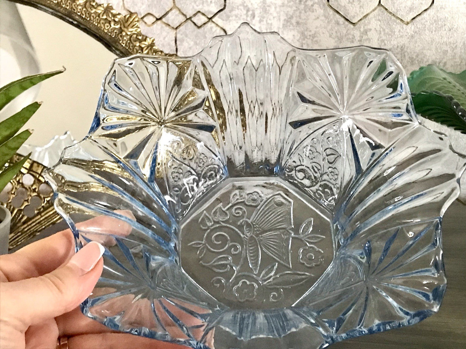 Antik Blau Art Déco Schale Pressglas Glasschale So Schön!