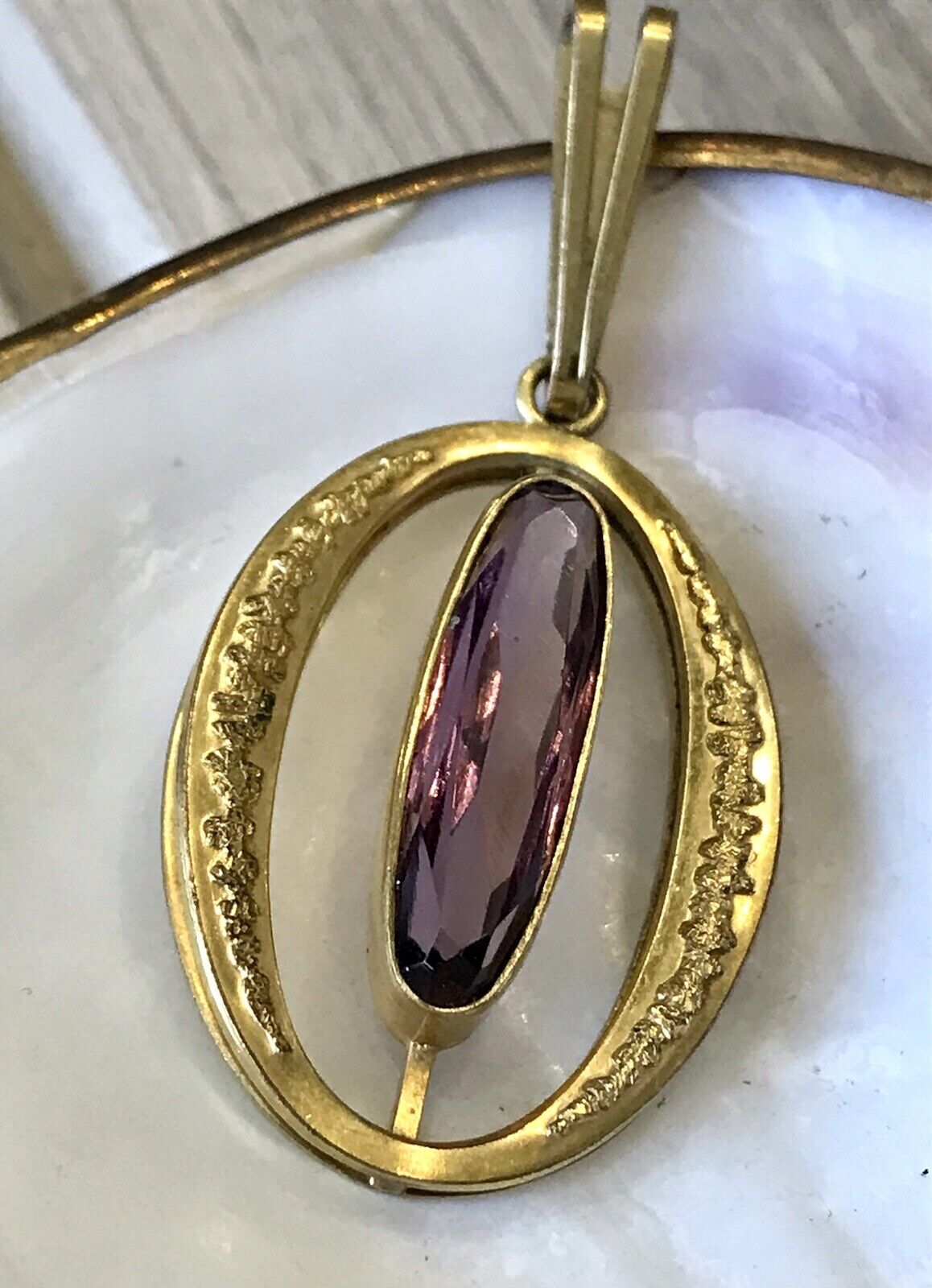 Vintage SP Edel Designer Anhänger lila Stein Amethyst? Amerik. Doublè vergoldet