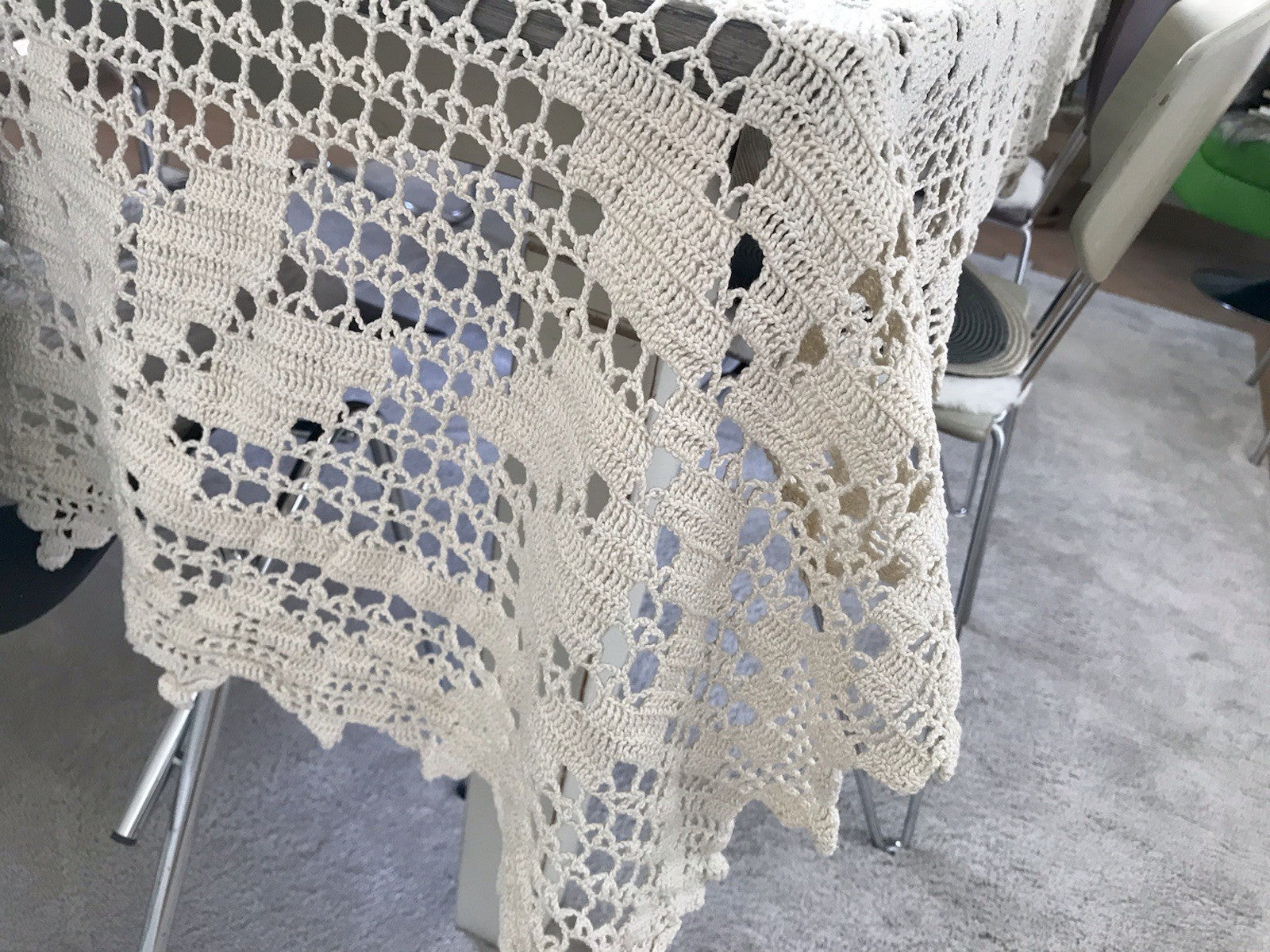 Antik Häkelspitze Tischdecke gehäkelt Creme Baumwolle Spitze Landhaus 170x145