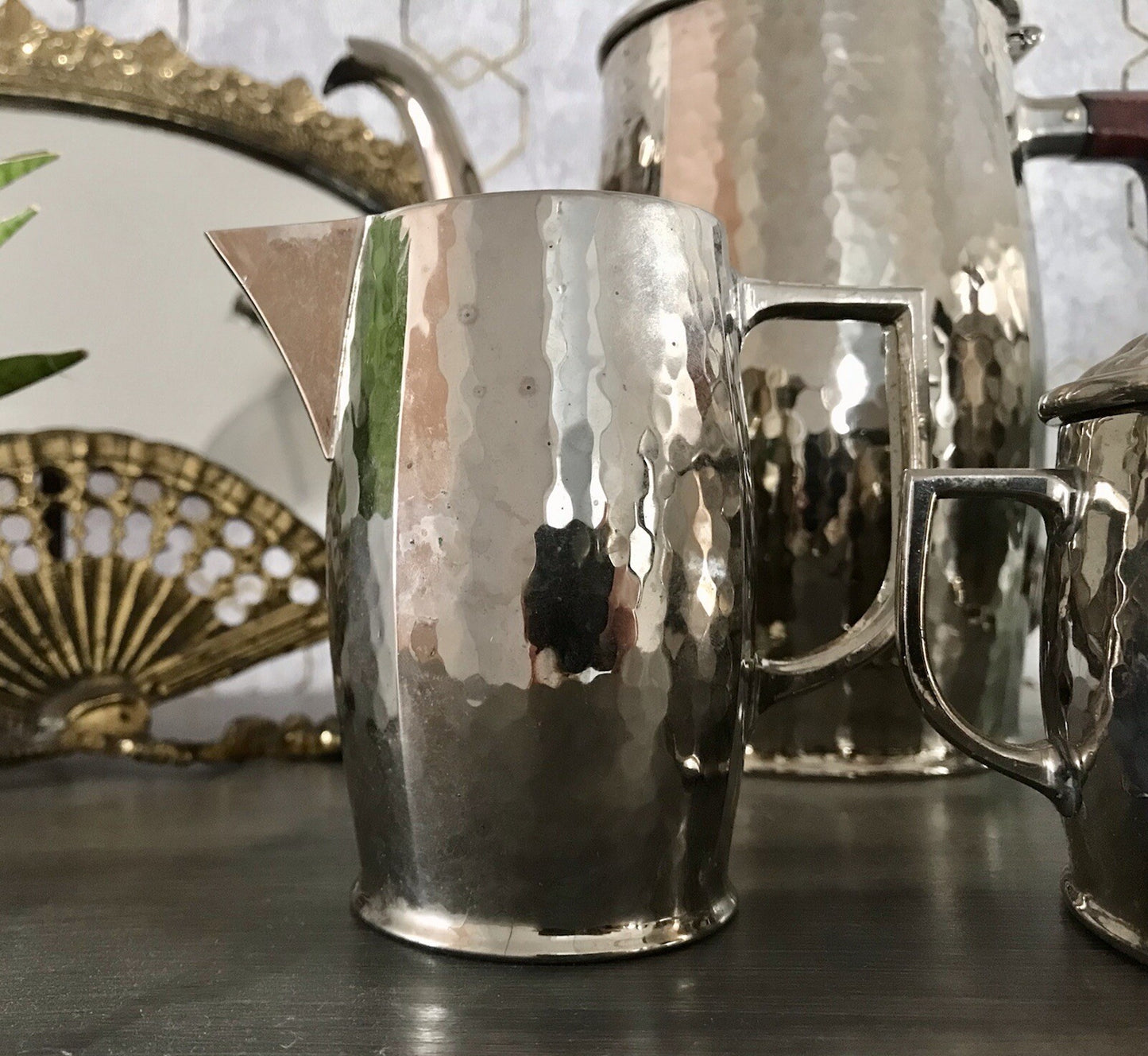 Antik WMF Jugendstil Kaffee Kernstück Zuckerdose Rahmgießer 2 Kanne Hammerschlag