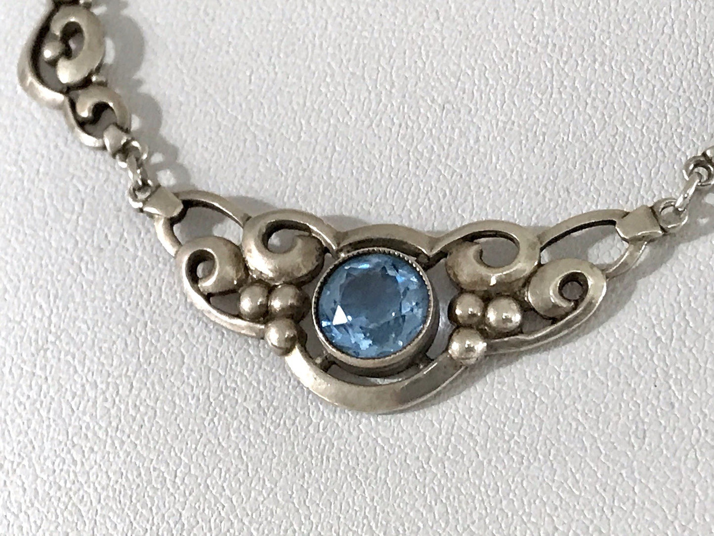 Antik 835 Sterling Silber Collier Halskette Kette Blauer Stein FBM