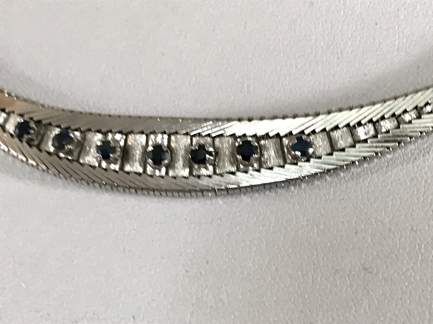 Antik Edel Art Déco 835 Silber Collier rhodiniert Halskette blaue Steine Armband