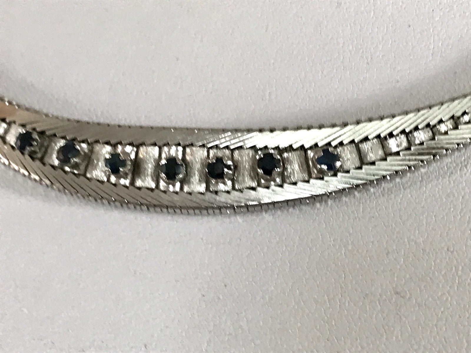 Antik Edel Art Déco 835 Silber Collier rhodiniert Halskette blaue Steine Armband