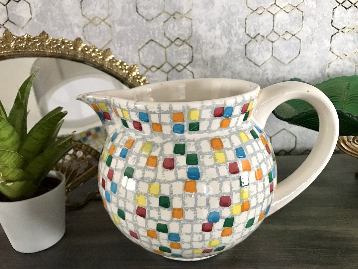 Antik alt Keramik Kanne Krug Schramberg? Dekor Coktail