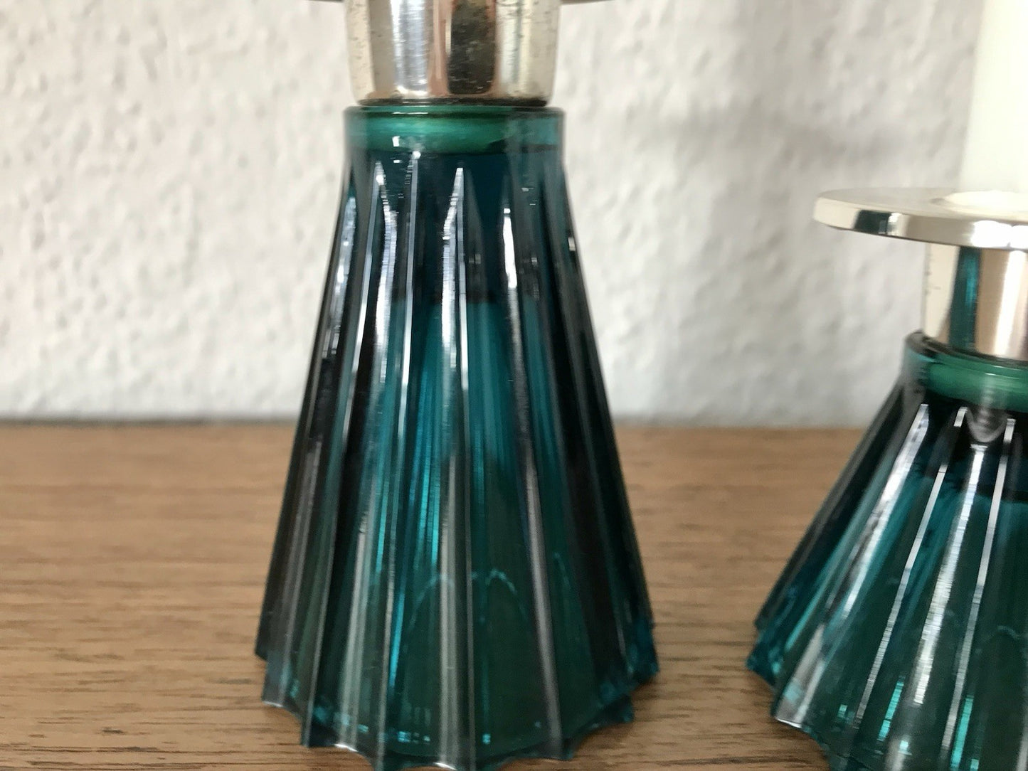 Vintage alt WMF 2 Leuchter Glas türkis versilbert Wagenfeld Ära