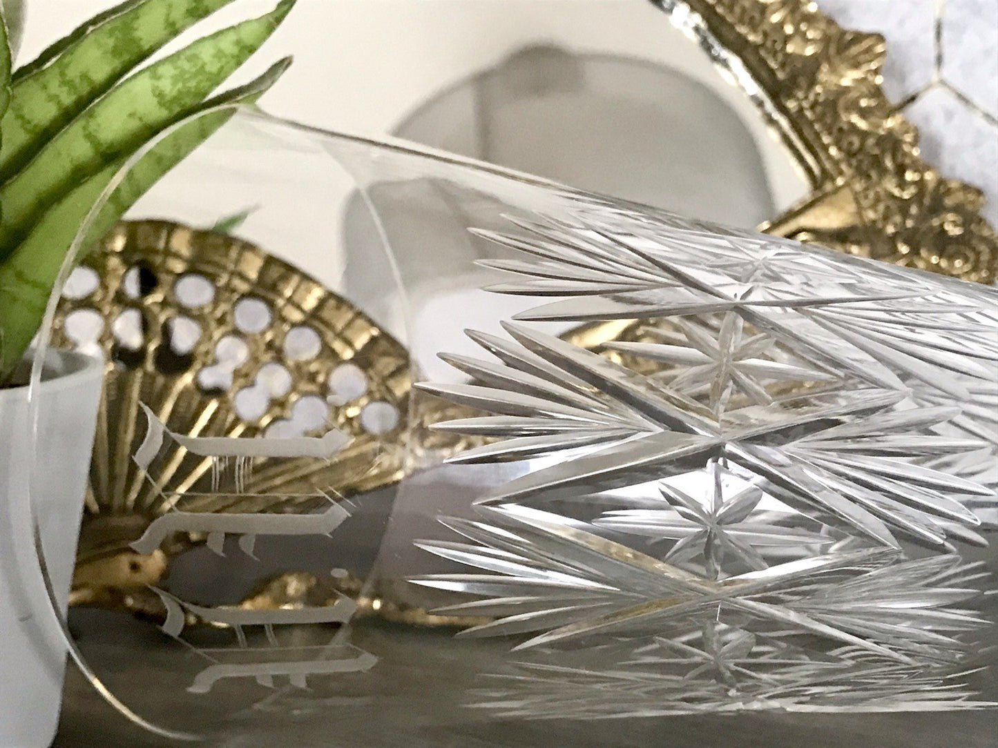 Antik Adenken Glas Pokalglas Kelch Pokalkelch Luftblasen Monogramm Jugendstil