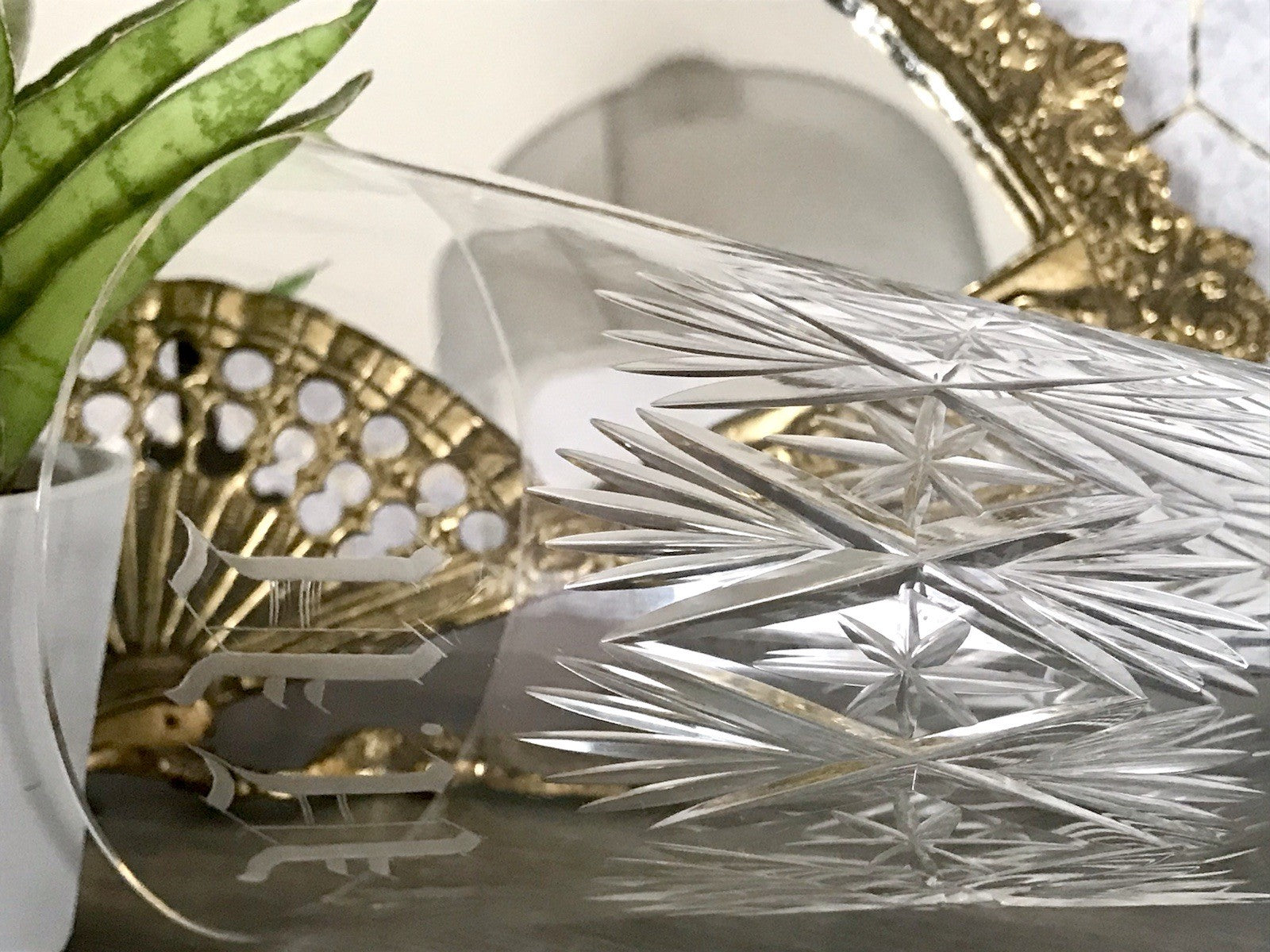 Antik Adenken Glas Pokalglas Kelch Pokalkelch Luftblasen Monogramm Jugendstil