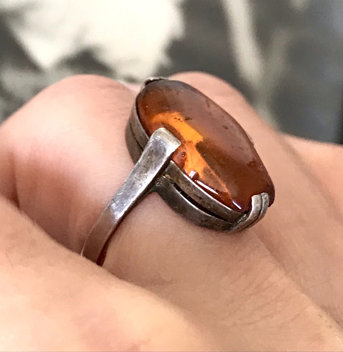 Alt Vintage Edel Bernstein DAMEN RING Silber 835 Super Design Gr. 56 57 schön!