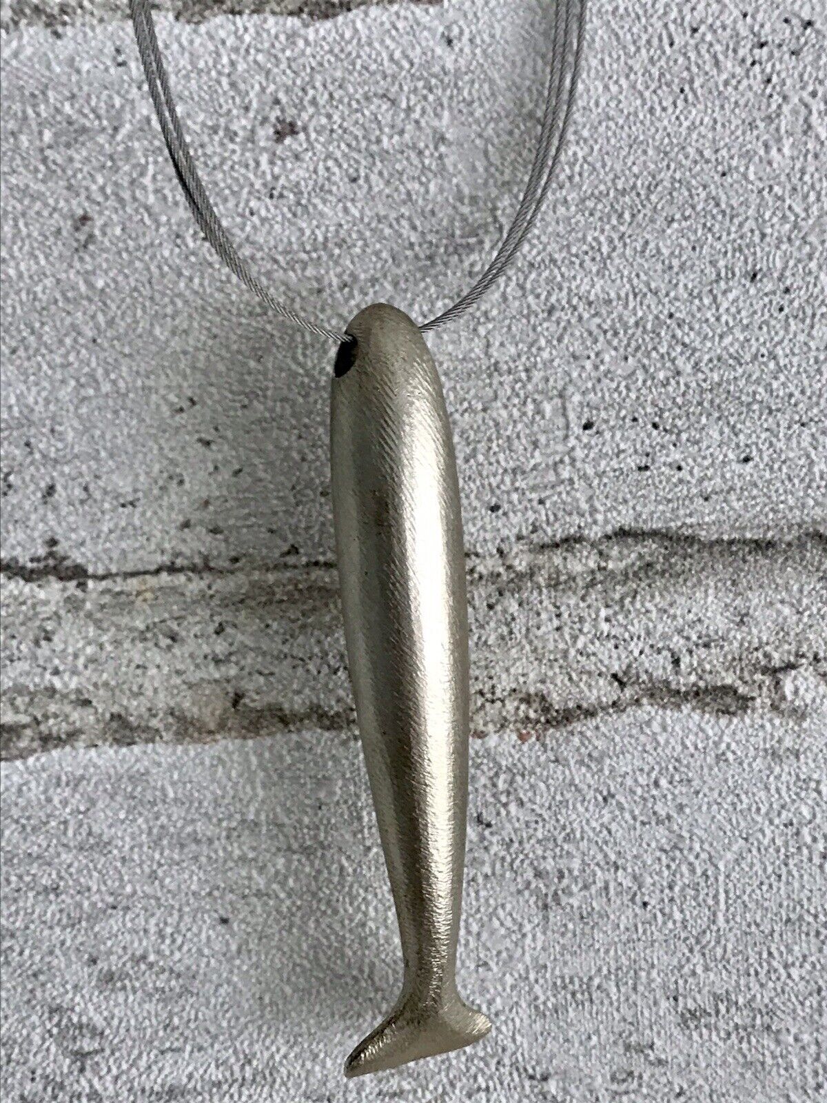 Vintage 925 Silber Collier lange Halskette Collier Anhänger Fisch Wall? Designer