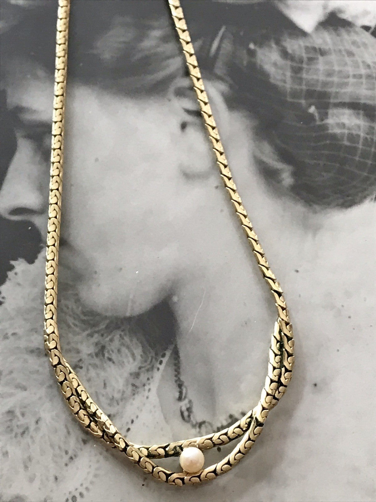 Alt Vintage Amerik. Doublè vergoldet Collier Halskette Perle