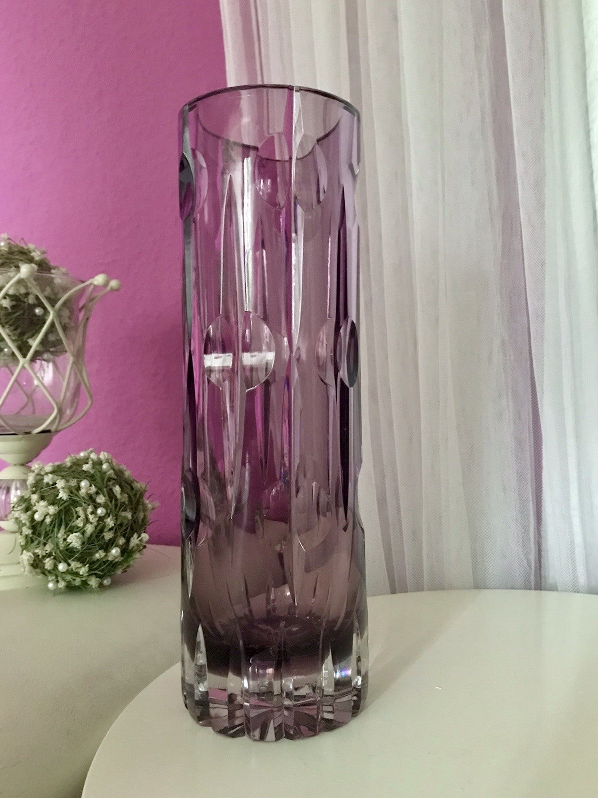 Vintage Edel Vase Glasvase Kristallglas lila groß Schliff Designer Karel Wünsch