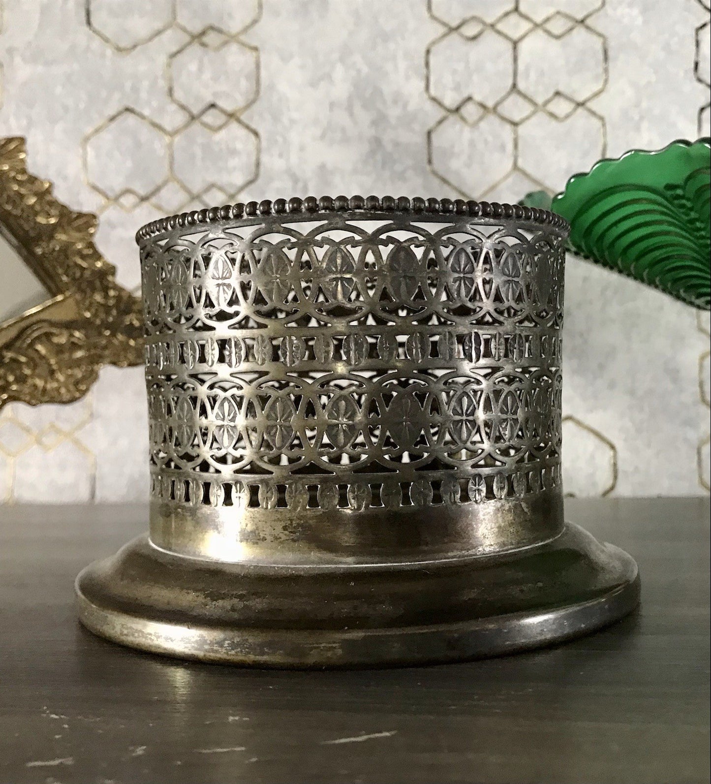 Antik Flaschenhalter Weinflaschenhalter versilbert Jugendstil wunderschön