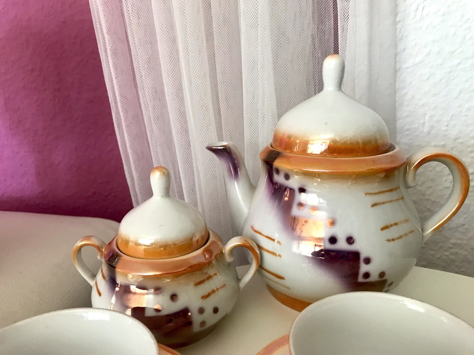 Antik Art Déco Porzellan Kaffeeservice Spritzdekor Teeservice 6 Pers.