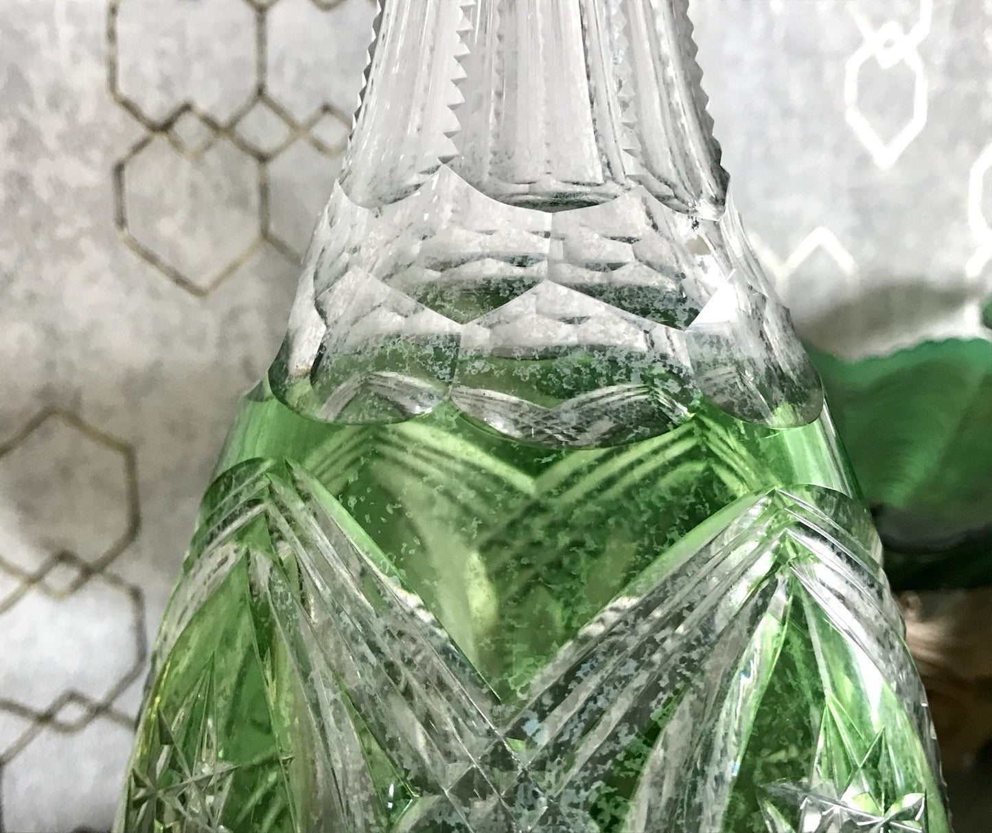 Antik Val Saint Lambert Glaskaraffe Karaffe Kristallglas Bleikristall Edel grün
