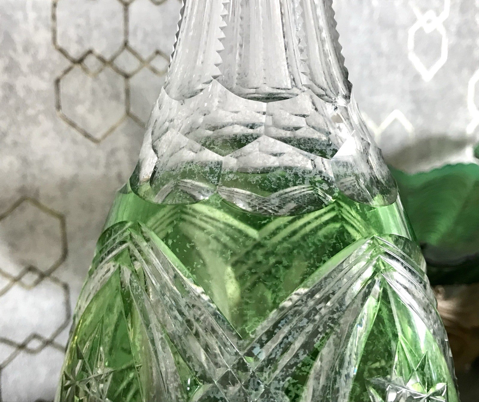 Antik Val Saint Lambert Glaskaraffe Karaffe Kristallglas Bleikristall Edel grün