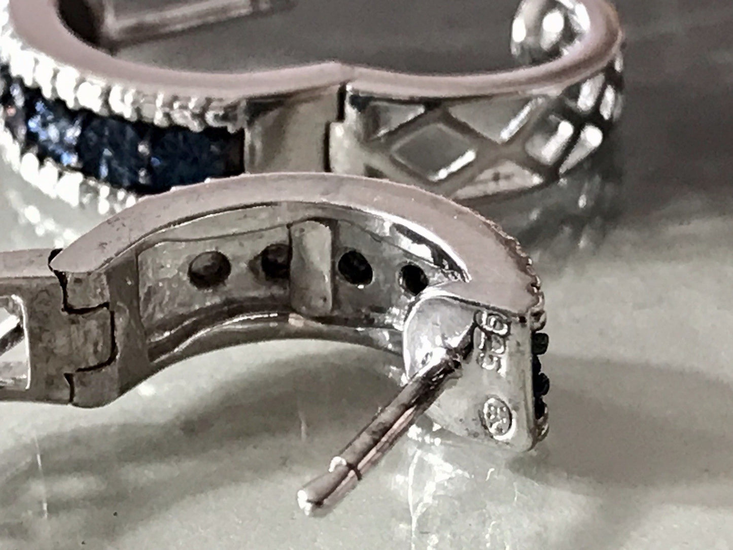 Ohrringe 925 Silber Creole Klappcreolen blaue Steine Saphire? Edel HN