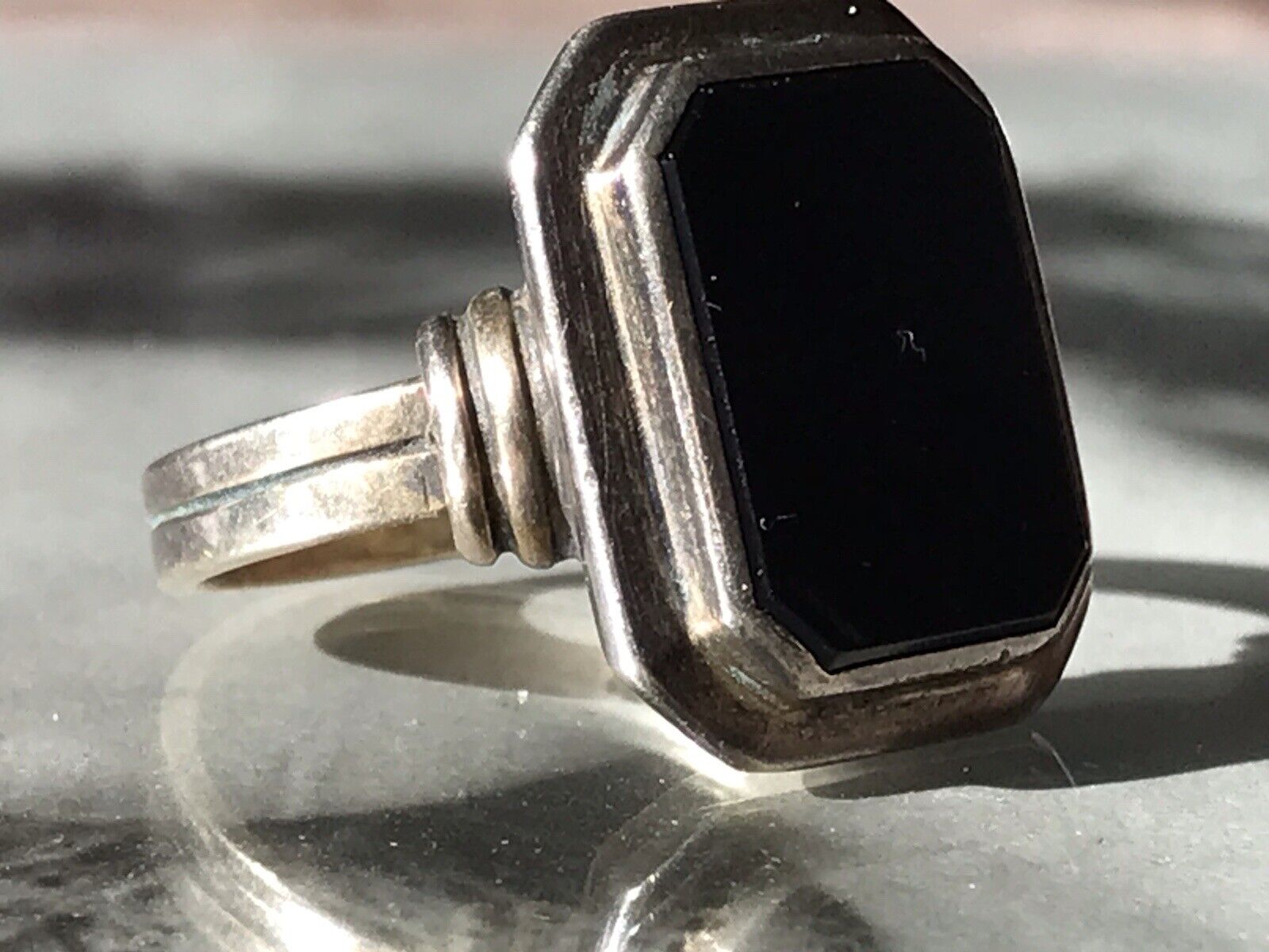 Antik Art Déco Edel Onyx Siegel RING Silber 835 Gr.60