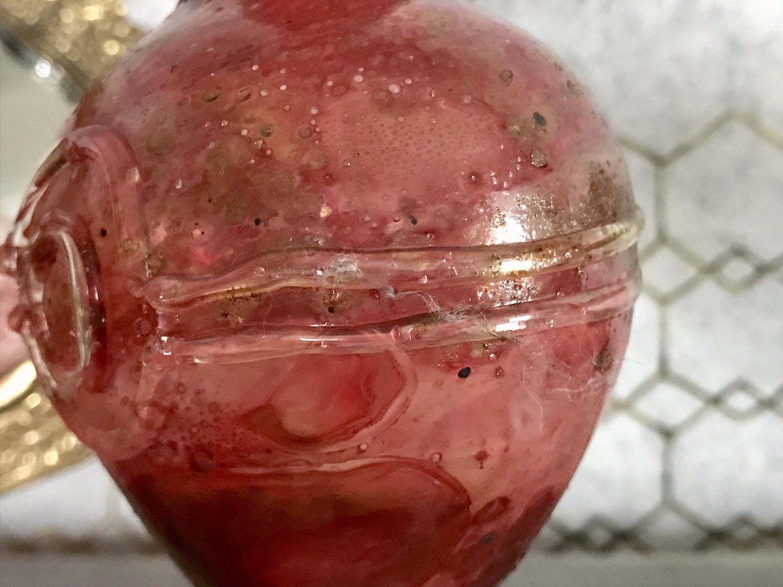 Vintage Pavel Molnār Glas Glaskunst Glasvase rot Faden Aufschmelzungen signiert