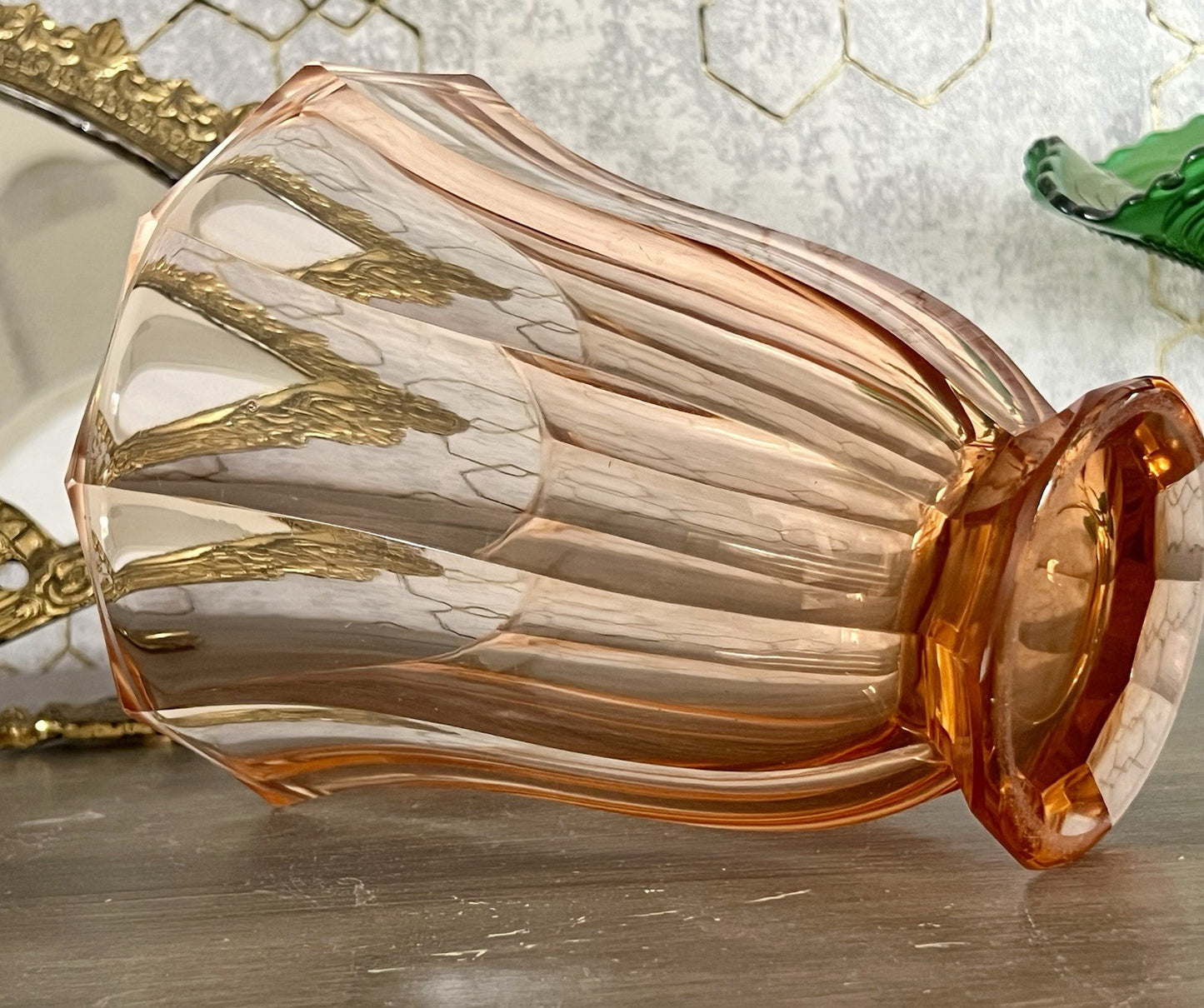 Antik Art Déco Vase Glasvase geschliffen rosa Rosalin Glas