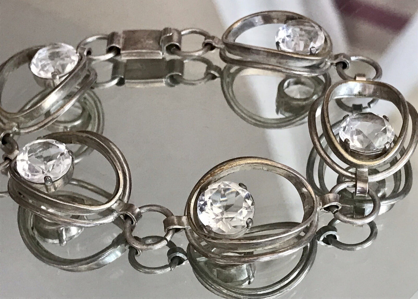 Alt Vintage 60er Armband 835 Silber  farblose Steine wunderschön!