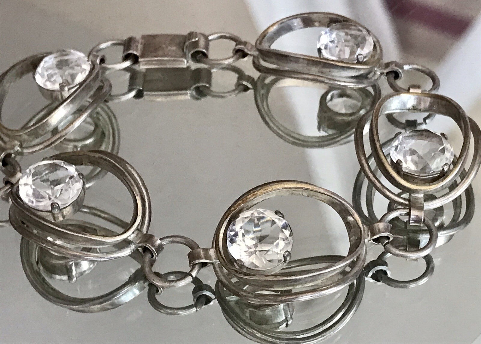 Alt Vintage 60er Armband 835 Silber  farblose Steine wunderschön!