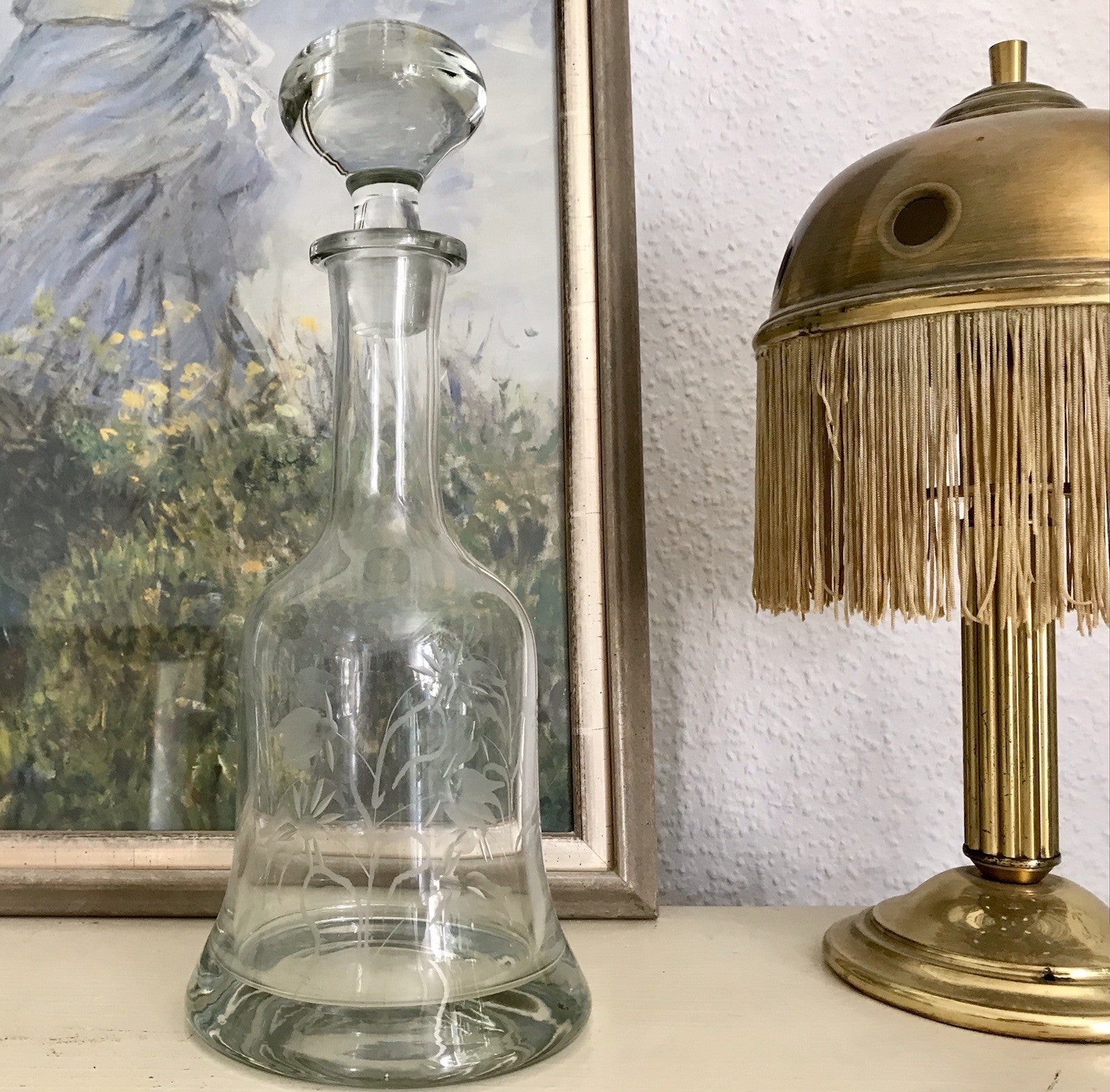 Vintage groß Glaskaraffe Karaffe Zier- Schliff Glas Bleikristall? Kristallglas