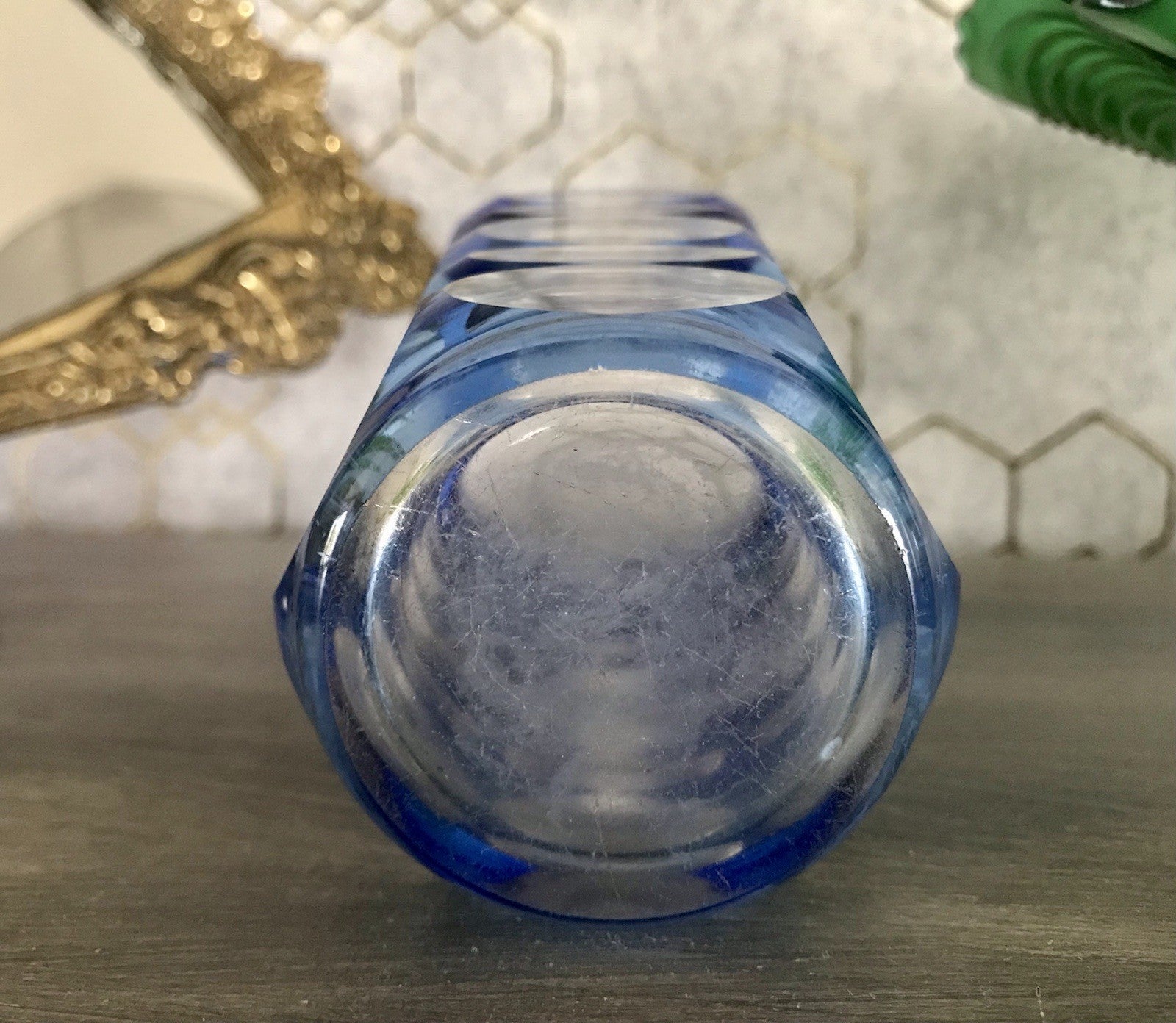Antik? Art Déco Vase Glasvase Vase Glas Kristallglas Entwurf Meltzer Haida blau