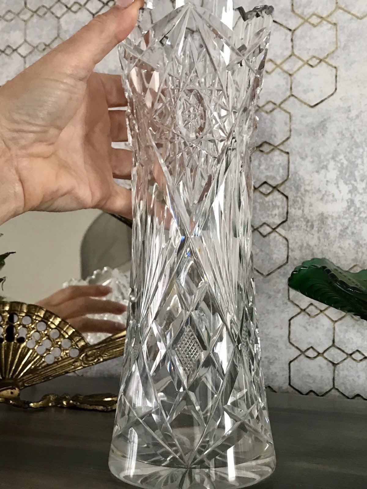 Alt Vintage Vase Glasvase Kristallglas Bleikristall geschliffen in Art Déco Stil