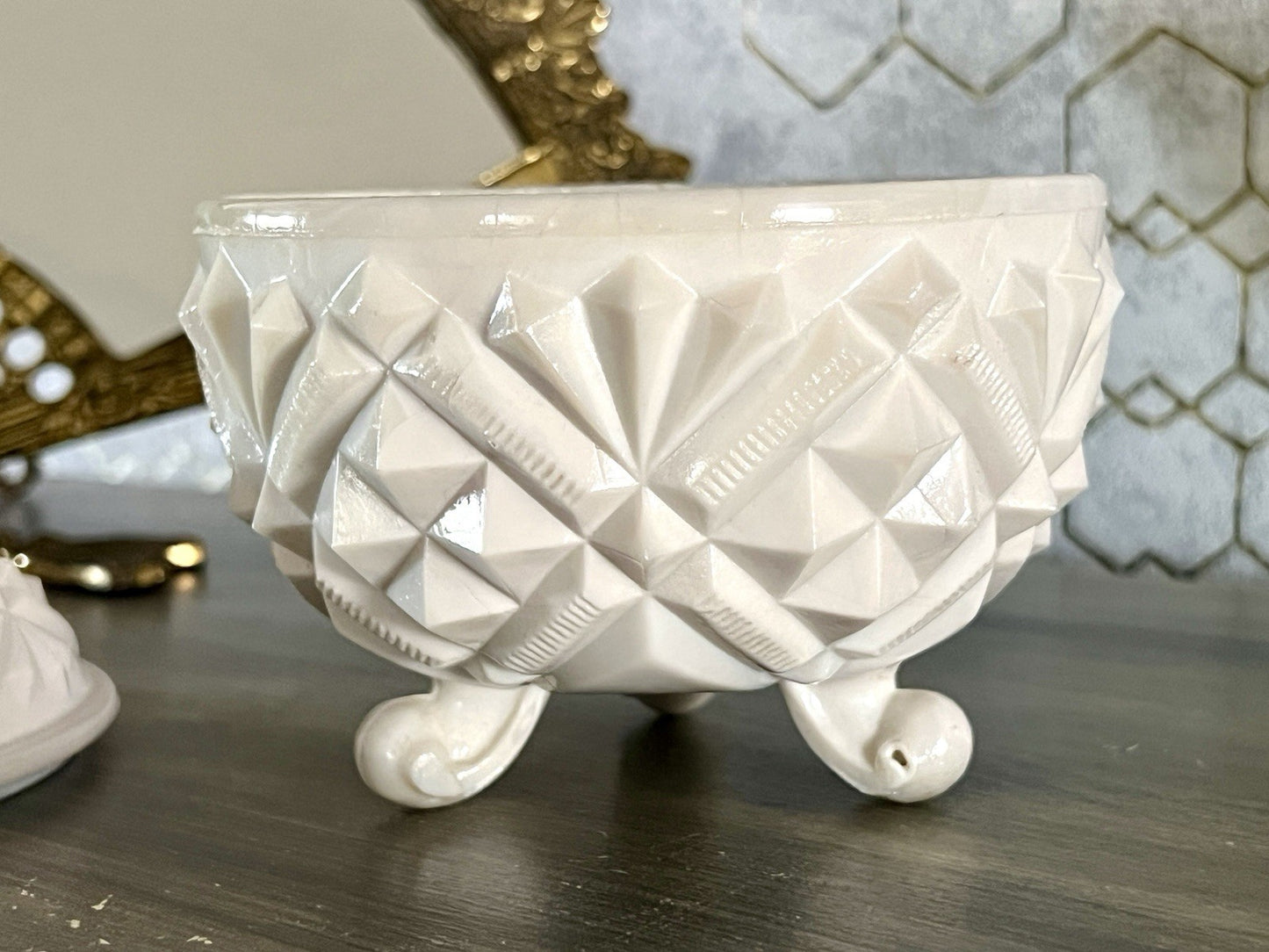 Antik Jugendstil Glasdose Dose Opalglas Deckeldose Pressglas SCHÖN Opalin