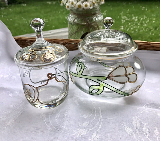 Nagel  2 Glasdose Bonboniere Gefäß Glas Konfitüre Marmeladen Dose Tiffany Optik